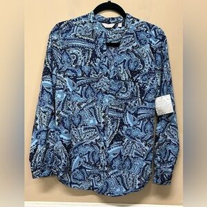 Coral Bay Womens Blue Paisley Print Button Down Size Small NWT